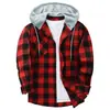 Camisa de franela a cuadros con capucha transfronteriza para hombre 2023 comercio exterior otoño estilo Harajuku camisa con capucha a cuadros camisa casual para hombre