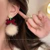 Novos brincos de laço de pelúcia 2024 corrente de floco de neve nicho retrô alto senso brincos de moda de Natal temperamento