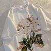 Camiseta de media manga con estampado de rosas retro de estilo americano para hombre y mujer, moda nacional de verano, holgada, informal, para parejas