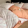Conjunto de cama simples de algodão puro escovado de quatro peças com toque de alta qualidade, capa de edredom espessa 100% algodão, lençol, conjunto de três peças com lençol com elástico