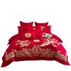 Conjunto de Casamento de Quatro Peças Grande Vermelho de Luxo com Bordado de Dragão e Fênix Dupla Felicidade Capa de Edredom Lençóis de Cama Novo Lar Colcha de Casamento Roupa de Cama de Casamento