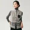 Colete de tricô de cashmere feminino, nova coleção de outono, apresentando um estilo étnico literário e vintage, com corte solto, gola redonda e design versátil