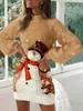 Transfronterizo 2023 Invierno caliente nuevo estampado navideño ajustado tubo manga de farol manga larga vestido navideño europeo y americano