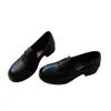 Versión de Stock Disponible~Zapatos Pequeños de Cuero Genuino Retro Negros sin Cordones para Mujer Versátiles Simples Moda Británica Zapatos Individuales Mocasines