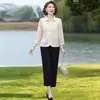 Camisa delgada de principios de otoño para mujeres de mediana edad y mayores con cuello camisero, camisa adelgazante para madre, top vintage, camisa básica elegante