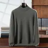 Suéter de Cachemira para Hombre de Mediana Edad Cuello Medio Alto Color Sólido Suéter Capa Interior Casual de Negocios Tejido Base Manga Larga Simple
