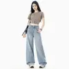 Foto Real de Jeans de Rua Estilo Americano com Strass para Mulheres, Novo Modelo de Primavera, Cintura Alta, Caimento Solto, Calças Reta Wide Leg Emagrecedoras com Apliques de Strass