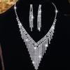 Juego de Collar y Aretes Transfronterizo Europeo y Americano para Novia Boda Simple Combinable Precioso Lujo Ligero Cadena Grabada Juego de Pedrería