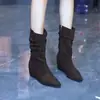 Botines coreanos para mujer que aumentan la altura, botas de corte ajustado, nueva colección otoño/invierno 2026, adornados con pedrería, elegantes y con estilo, con punta fina y altura hasta la pantorrilla.