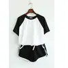 ¡En stock! Traje casual de verano con costuras y manga raglán para niña, traje deportivo, camiseta de manga corta, shorts cortos