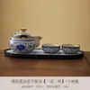 Tetera Azul y Blanca Cerámica Dehua Lujo Accesible Gama Alta Tetera Individual Estilo Chino Retro Pie Abierto Tetera de Mano Juego de Té Kung Fu