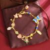 Novo Estilo Chinês Pulseira de Ouro de Areia Vietnamita Estilo Palácio Cor Esmalte Borboleta Rosa Pulseira Feminina Doce Estilo Étnico Acessório de Cabeça