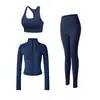 Conjunto Esportivo de Yoga Feminino com Zíper Top de Secagem Rápida Calça Falsa de Duas Peças Academia Corrida Pilates Conjunto de Três Peças