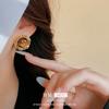 Aretes de plata chapada en oro real con poste de plata y piedra redonda Ojo de Tigre aretes elegantes retro aretes de moda para todo tipo de atuendo venta al por mayor de fábrica
