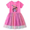 Vestido de Princesa de Malla con Lentejuelas Arcoíris para Niñas, Manga Corta de Verano, Manga Larga de Primavera y Otoño, Estilo Kpop Cazador de Demonios