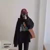Moletom preto com capuz oversized estilo americano para mulheres, nova coleção outono/inverno 2026, corte solto e relaxado, forrado com fleece, marca tendência