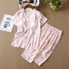 Pijama de verano para mujer con almohadilla para el pecho, traje de algodón artificial, algodón fino, manga corta, pantalones cortos, ropa informal para el hogar