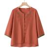 Ropa de Mamá 2025 Nuevo Verano Tops de Ramio de Alta Gama Estilo Noble Retro Verano Fresco Transpirable Camisas Sueltas