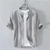 Extremamente linho fresco básico casual manga curta camisa de linho de algodão masculino estilo japonês verão solto camisa de linho artístico para a juventude