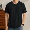 Camiseta Masculina de Manga Curta com Gola V em Algodão Modal Coolmax Nova de Verão Solta Secagem Rápida Respirável Manga Meia Manga Fina