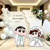 Decoración para fiesta de compromiso con globos del personaje de dibujos animados Crayon Shin-chan, juego completo de fondos de paneles KT, creando una atmósfera ceremonial de alta gama