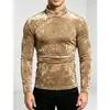 En stock comercio exterior talla europea 2026 otoño/invierno cuello semi-alto color brillante estilo británico camiseta básica de terciopelo dorado manga larga para hombre