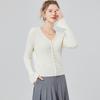 [100% Lana] Otoño e Invierno Elegante Casual y de Moda Rayas Verticales Color Puro Cuello en V Suéter de Lana Cardigan Tejido para Mujer