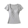 Camiseta de Verano con Hombro Caído y Estampado de Dibujos Animados Chaleco para Mujer Nuevo Pecho Pequeño Base Amplia Ropa con Almohadilla en el Pecho Manga Corta