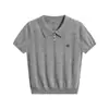 Camisa Polo Fina Chic Estilo Francés Camiseta de Manga Corta para Mujer Verano Nuevo Camisa de Punto de Seda de Hielo Aspecto Delgado Top Corto