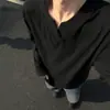 Sudadera gris oscuro de peso pesado con cuello en V para hombre, nuevo estilo otoño e invierno, corte limpio, tacto de alta gama, manga larga, estilo americano