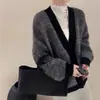 Cárdigan Nuevo para Mujer Otoño/Invierno 2026 Transfronterizo, Holgado, Cuello en V, de Longitud Media, Engrosado, Versátil, Abrigo de Estilo Suave