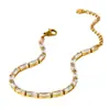 Pulsera de Zirconia Cuadrada Colorida de Lujo Accesible Ins Europea y Americana Cadena de Tenis de Acero Inoxidable Chapada en Oro de 18 Quilates Cadena Cruzada Joyería de Puntada