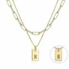 Collar Transfronterizo Europeo y Americano de Oro 18K de 6 mm con 26 Letras de Doble Capa Colgante Rectangular de Acero de Titanio Acero Inoxidable Venta al por Mayor