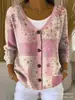 Nueva sudadera con botones de manga larga y cuello en V transfronteriza para otoño e invierno, chaqueta suéter de moda con personalidad impresa en 3D suelta para mujer