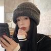 Gorro de punto gris para mujer, otoño e invierno, estilo coreano, combina con todo, gorro grande, gorro pequeño, gorro de lana grueso y cálido.