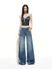 26 Verão Novo Estilo Sem Cós Design Cintura Média-Baixa Solto Perna Reta Texturizado Stone Washed Jeans de Sarja Feminino