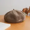 Boina Color Camello para Otoño e Invierno para Mujer, Gorra de Periodista Retro Marrón, Elegante Sombrero Octogonal, Sombrero de Pescador Adelgazante