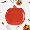 Prato de Papel Formato Abóbora Halloween Especial para Festa Prato Descartável Conjunto de Suprimentos para Festa de Feriado Prato de Jantar Decorativo