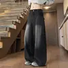 Calças Outono 2026 Novas Calças de Pierna Larga Retas Estilosas para Homens e Mulheres, Jeans de Algodão Soltos Pretos e Azuis para Outono