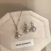 Aretes de Manta Rose Saturno Perla Estilo Francés, Aretes de Moda de Nicho Delicados y Suaves, Cadena para el Cuello, Cadena para la Clavícula