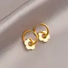 Aretes de Acero de Titanio con Girasol Dorado Estilo Francés, Diseño de Nicho Ins de Moda y Versátiles, Aretes y Pendientes de Gama Alta