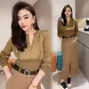 Conjunto de Moda Trendy Estilo Influencer para Mujer, Nueva Colección Otoño, Elegante Blusa de Manga Larga, Falda de Corte Entallado que se Ajusta a la Cadera Conjunto de Dos Piezas