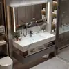 Gabinete de banheiro de cerâmica ardósia sem emendas, de camada dupla, integrado, com lavatório, conjunto de lavatório de banheiro minimalista moderno