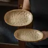 Plato Ovalado Estilo Retro Cerámica Gruesa Vajilla Plato de Sabor Hogar Plato de Postre Cerámico Chapado Venta al por Mayor Plato de Hueso Restaurante Plato Pequeño