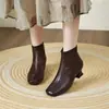 YsshadiR2026 Otoño/Invierno Nuevo Estilo Retro Botines Cortos de Piel Genuina para Mujer Tacón Grueso Medio Punta Cuadrada Costura Central Piel de Vaca de Primera Capa para Mujer