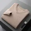 Nuevo Suéter de Lana 100% Pura para Hombre Otoño e Invierno Corazón de Pollo Cuello en V Engrosado Hilo Doble Color Sólido Jersey Suéter Interior