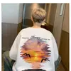 Sudadera Pesada con Cuello Redondo de Graffiti para Hombre, Nueva Tendencia Otoño/Invierno Marca Pareja Atardecer Superior, Chaqueta Casual Holgada Estilo Americano