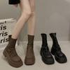 Botas Martin Pretas Estilo Britânico de Motociclista Vintage com Solado Grosso Femininas 2024 Nova Coleção Outono Aparência Pequena e Slim Botas Curtas