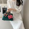Vestido Largo Elegante de Cuello Redondo para Mujer de Corea del Sur Manga Larga con Cordones Abertura Estampado Estilo Coreano