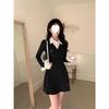 Vestido Chemise Color Block Estilo Academia com Gola Polo para Mulheres, Outono Slim Fit Cintura Marcada Bodycon Curto